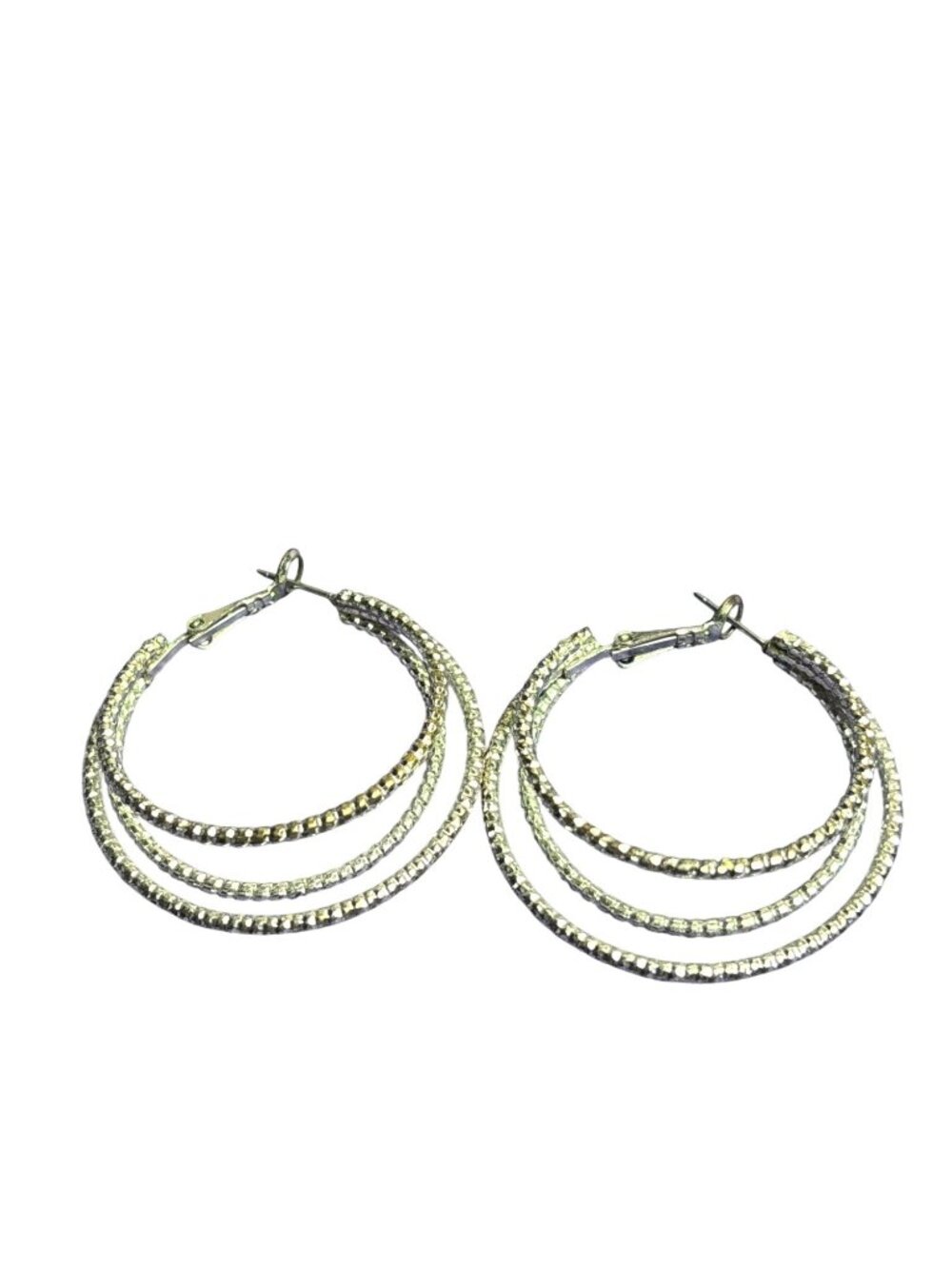Textured Silvertone Triple Hoop Earrings 1.75 inches